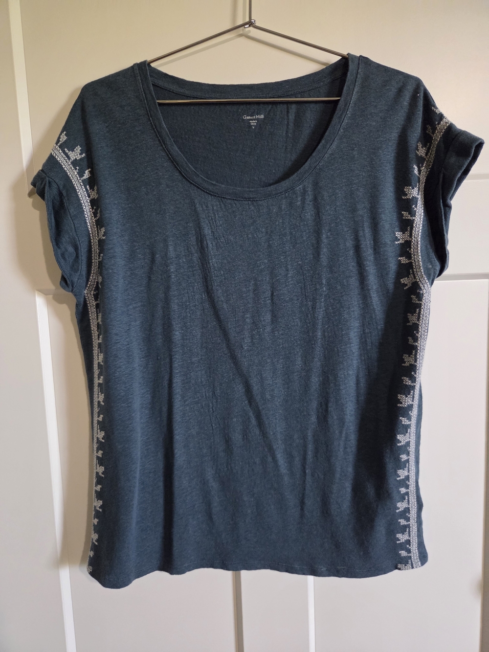 Garnet Hill Teal Short Sleeve Scoop Neck Tee with Silver Side Embellishment